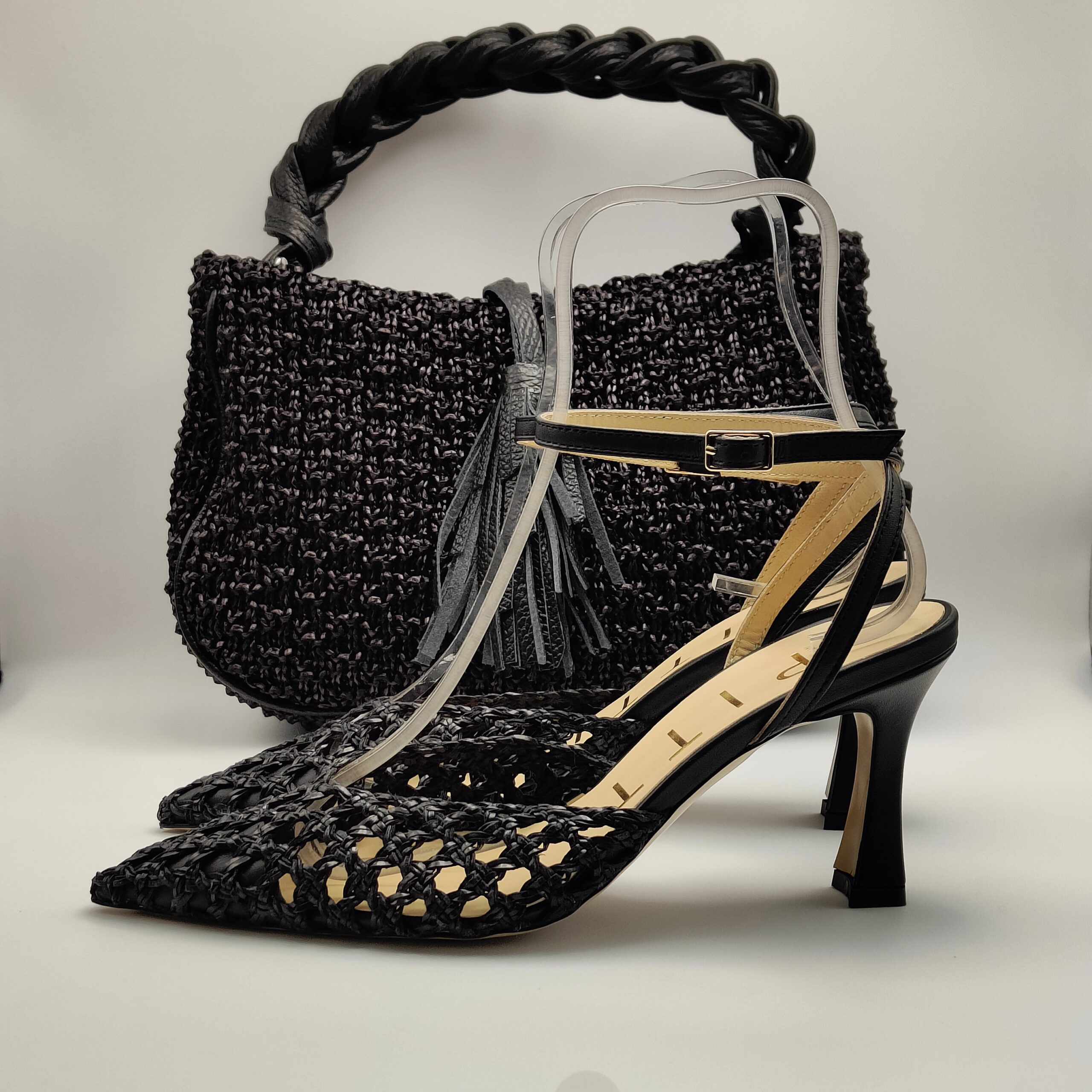 MATTEO PITTI - chanel rete pelle intrecciata nera tacco 70 - immagine 2