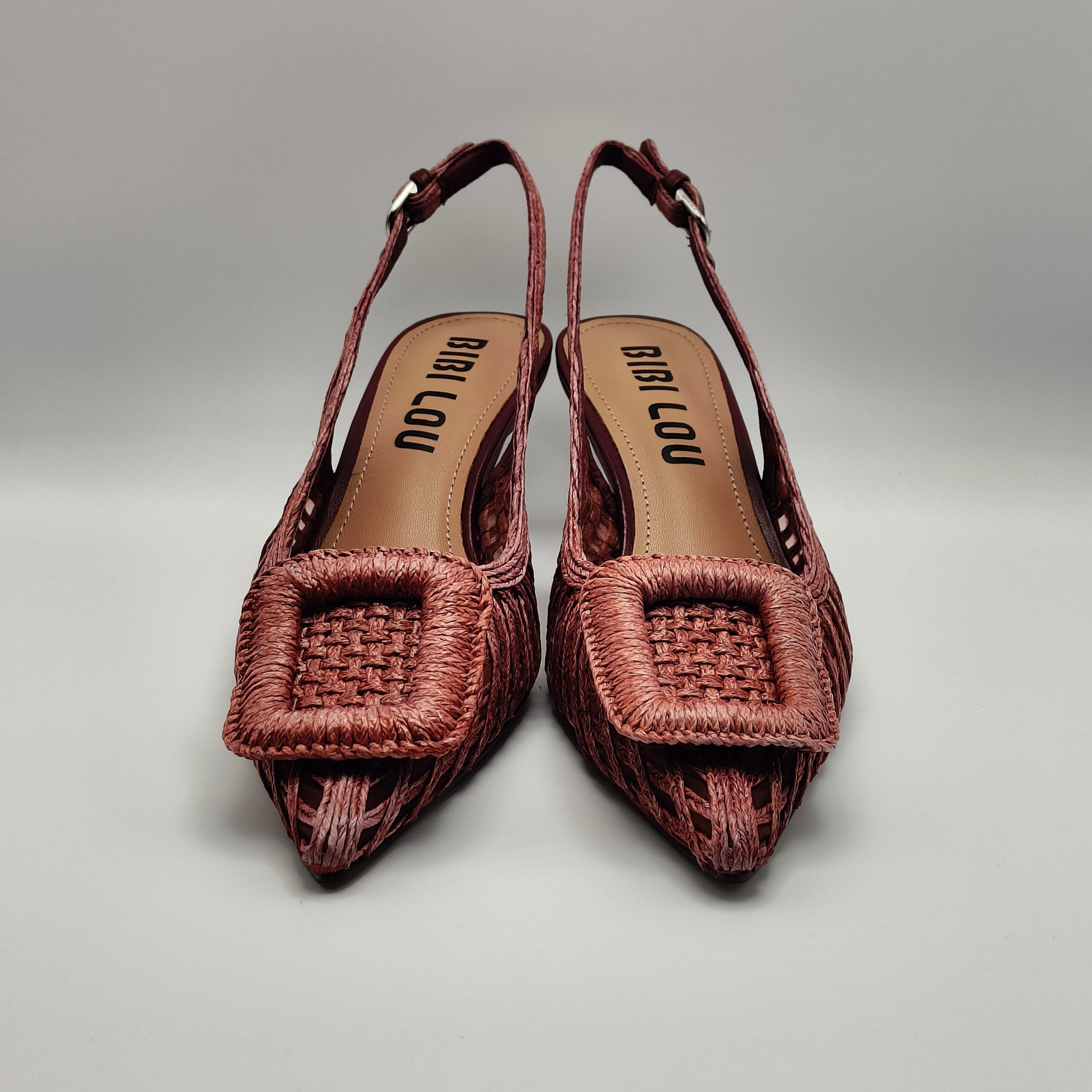 BIBILOU - Chanel con fibbia in rafia intrecciata cerise tacco 50 - immagine 3