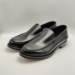 BRECO'S - Mocassino liscio in vitello nero fondo cuoio