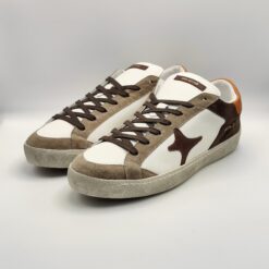 AMA BRAND - Sneaker in Camoscio beige+ pelle bianco & arancio fondo cassetta gomma