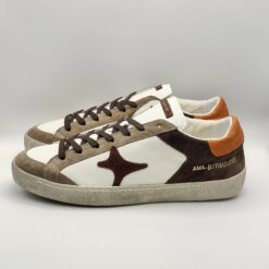Alternative view of AMA BRAND - Sneaker in Camoscio beige+ pelle bianco & arancio fondo cassetta gomma
