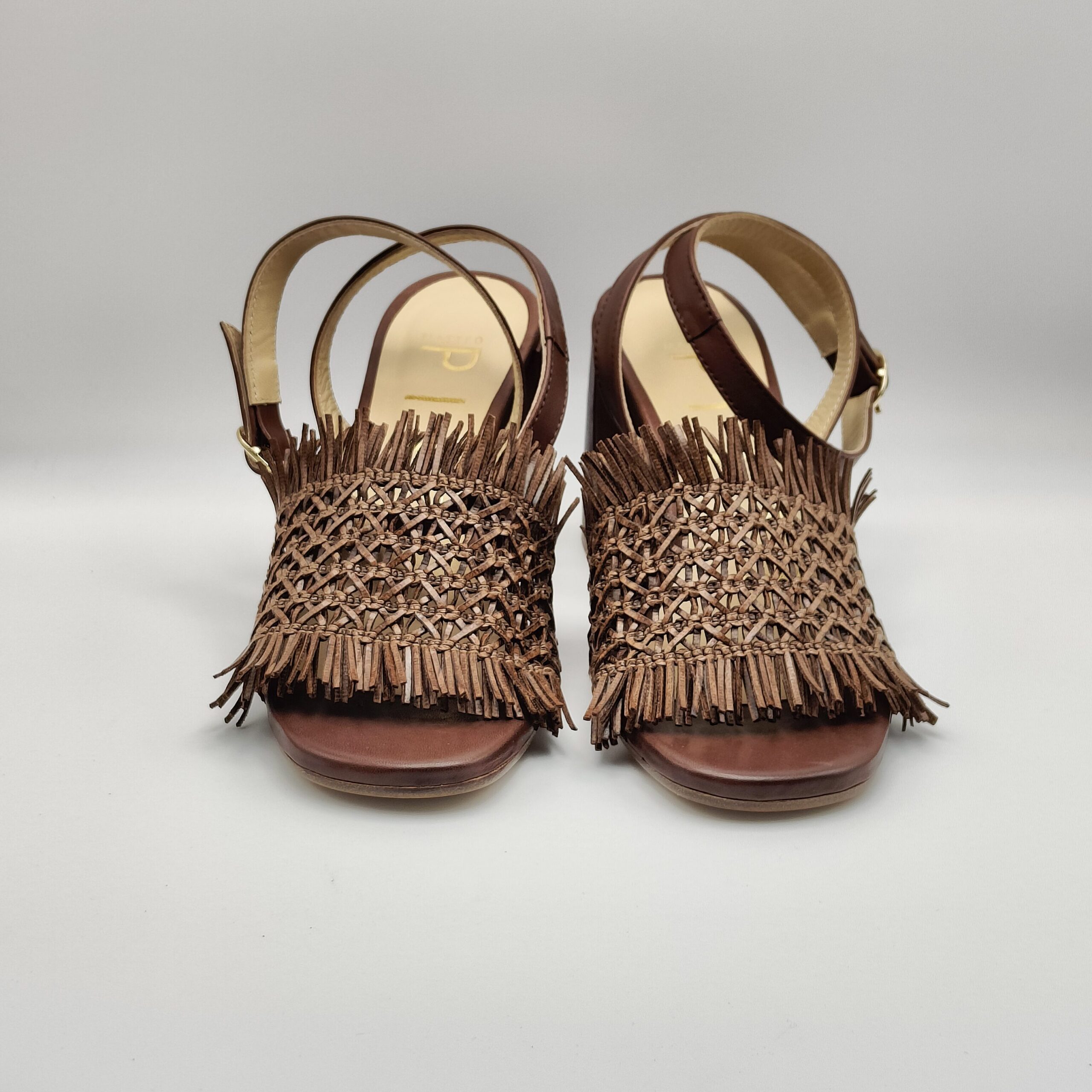 MATTEO PITTI - sandalo microintreccio frange pelle testa moro 70mm - immagine 3