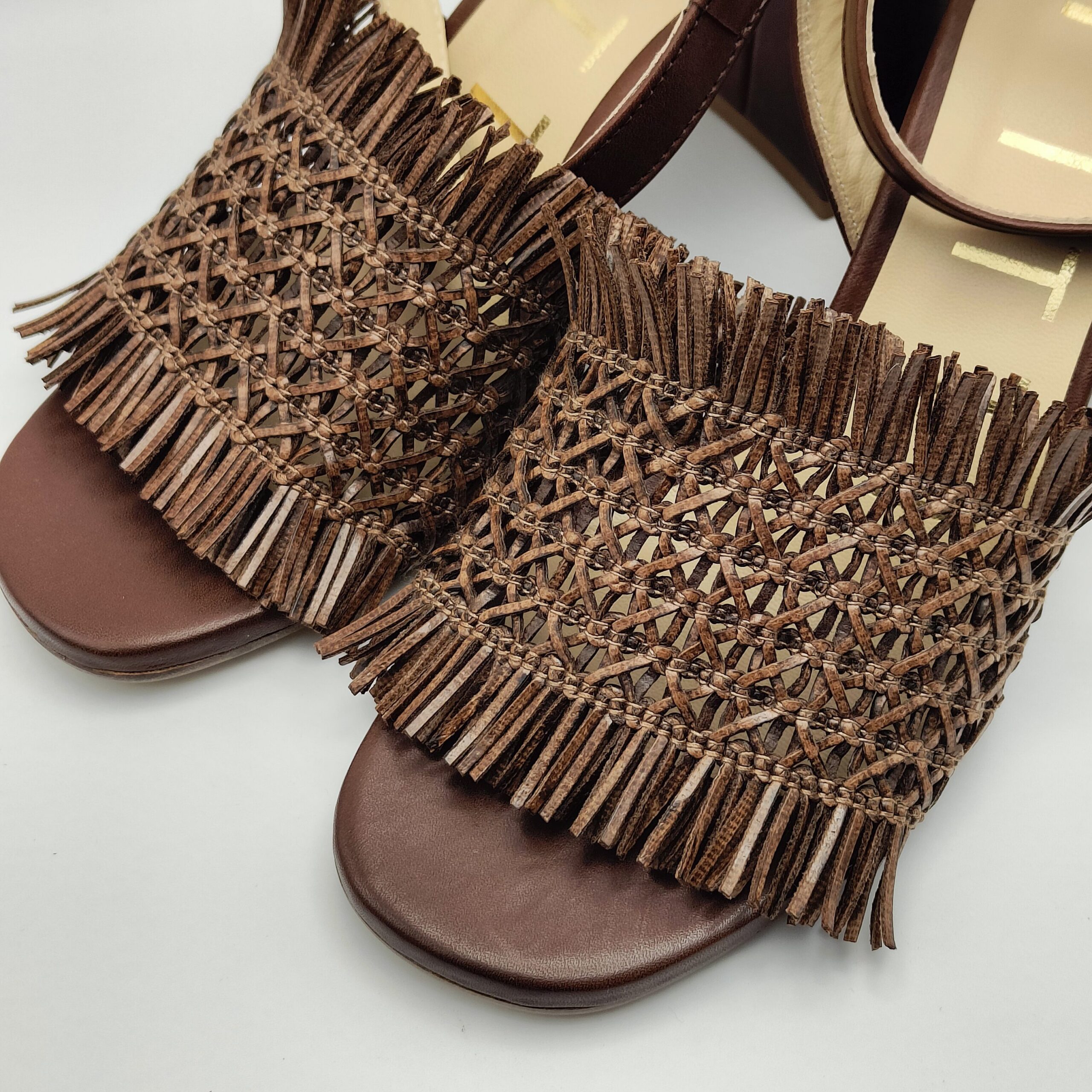 MATTEO PITTI - sandalo microintreccio frange pelle testa moro 70mm - immagine 4