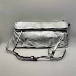 Alternative view of LORISTELLA borsa pochette goffrata in laminato argento con tracolla