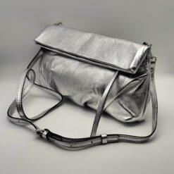 LORISTELLA borsa pochette goffrata in laminato argento con tracolla