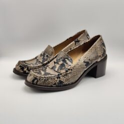 JULIE DEE - Mocassino in pitone stampato tortora con tacco 50