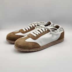LARA MANNI - ginnica nappa bianca con camoscio beige fondo gomma