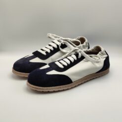 LARA MANNI - ginnica nappa bianca con camoscio blu fondo gomma