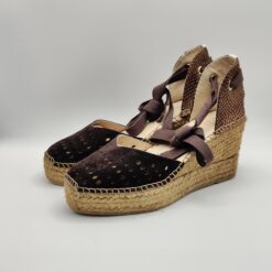 ALHAMAS - espadrilla  camoscio testa moro fori fondo corda zeppa 70