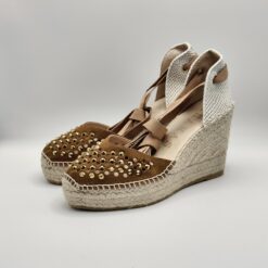 ALHAMAS - espadrilla  camoscio tabacco swarovski ambra fondo corda zeppa 70