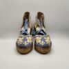 ALHAMAS - espadrilla  tessuto fiore bianco azzurro fondo corda zeppa 70 - immagine 3