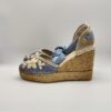 ALHAMAS - espadrilla  tessuto fiore bianco azzurro fondo corda zeppa 70 - immagine 2