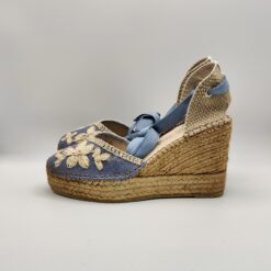Alternative view of ALHAMAS - espadrilla  tessuto fiore bianco azzurro fondo corda zeppa 70