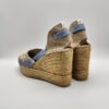 ALHAMAS - espadrilla  tessuto fiore bianco azzurro fondo corda zeppa 70 - immagine 4
