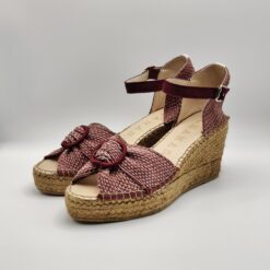 ALHAMAS - espadrilla tessuto ricami granata fondo corda zeppa 70