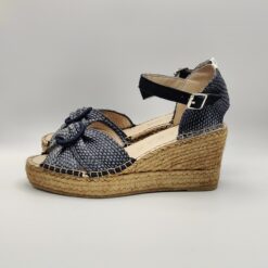 Alternative view of ALHAMAS - sandalo espadrilla  fibbia tessuto azzurro fondo corda zeppa 70