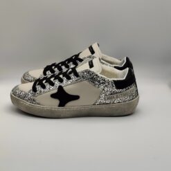 Alternative view of AMA BRAND - sneaker SUN pelle avorio glitter argento + nero fondo cassetta