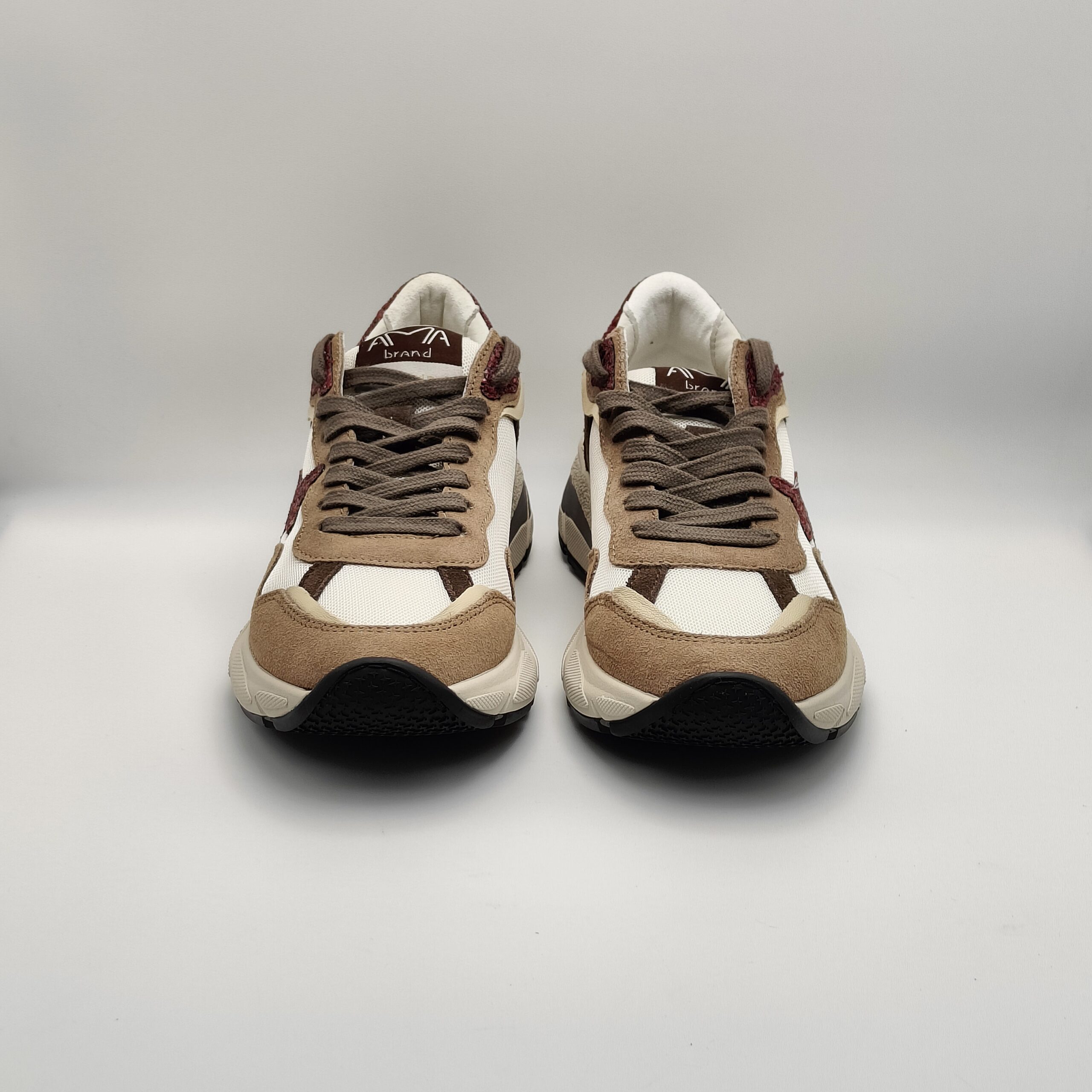 AMA BRAND - sneaker RUN camoscio marrone nylon bianco glitter bordo' fondo run - immagine 4