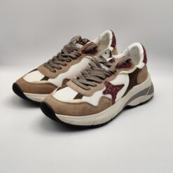 AMA BRAND - sneaker RUN camoscio marrone nylon bianco glitter bordo' fondo run