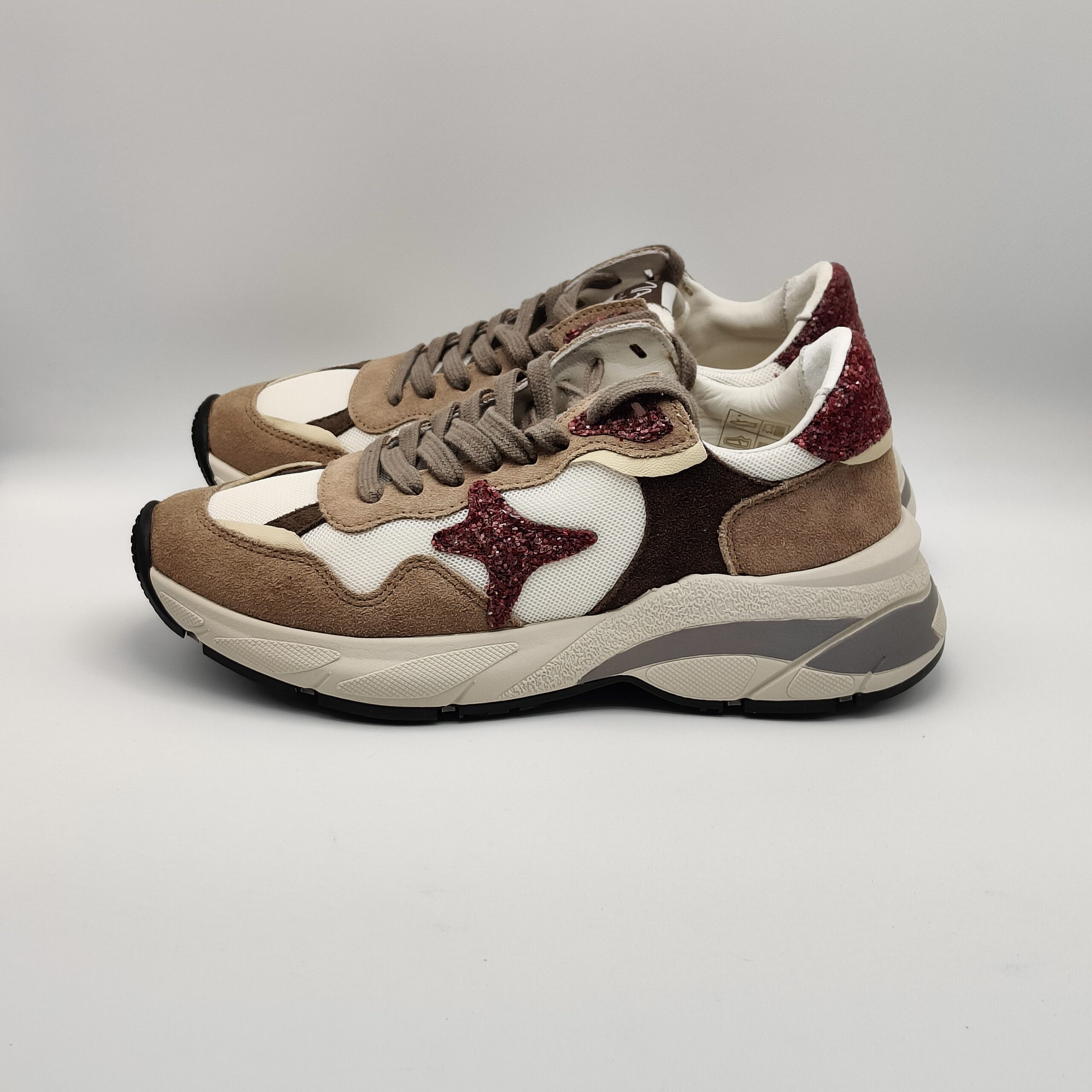 AMA BRAND - sneaker RUN camoscio marrone nylon bianco glitter bordo' fondo run - immagine 2