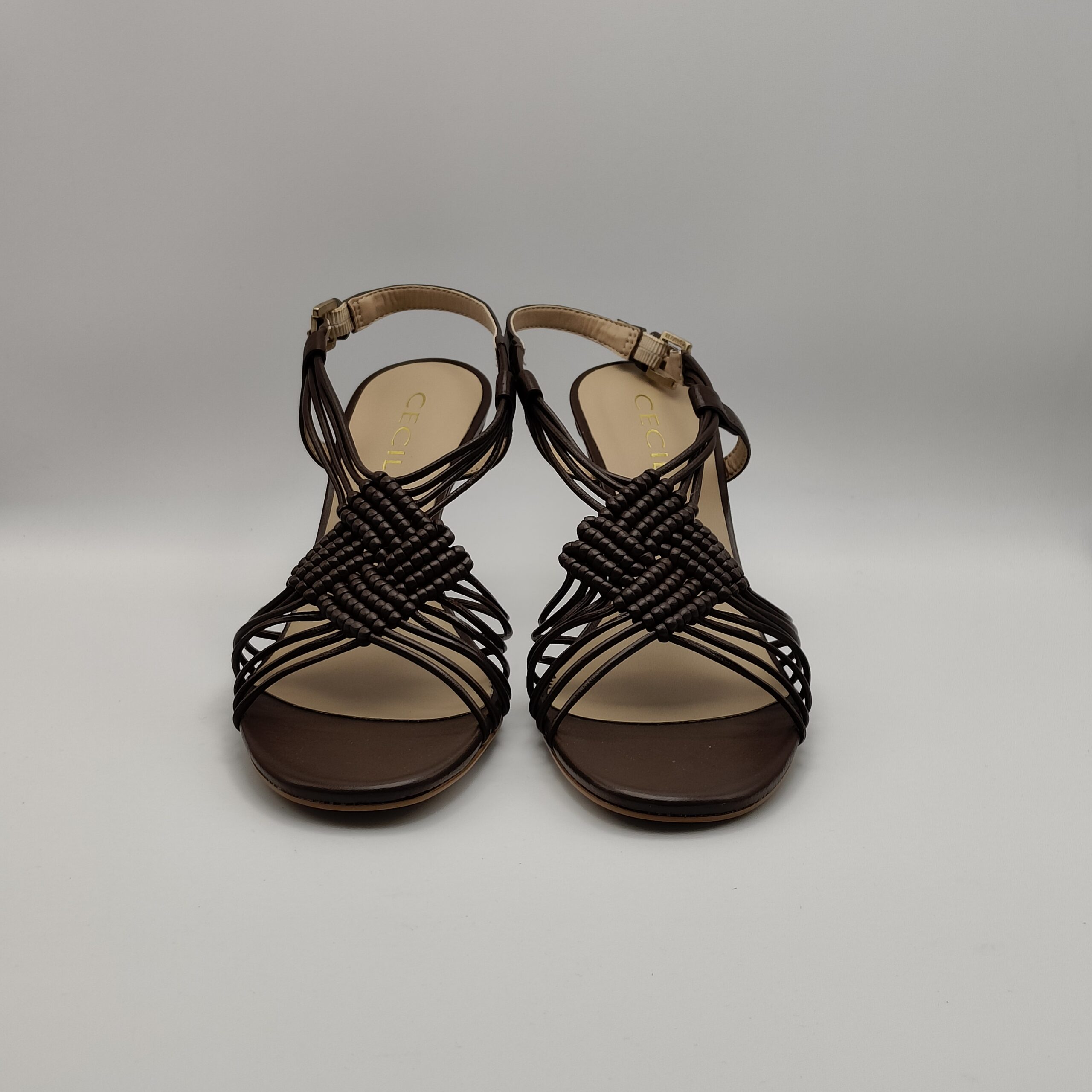 MISS UNIQUE - sandalo square mignon intrecciato pelle testa moro tacco 70mm - immagine 3