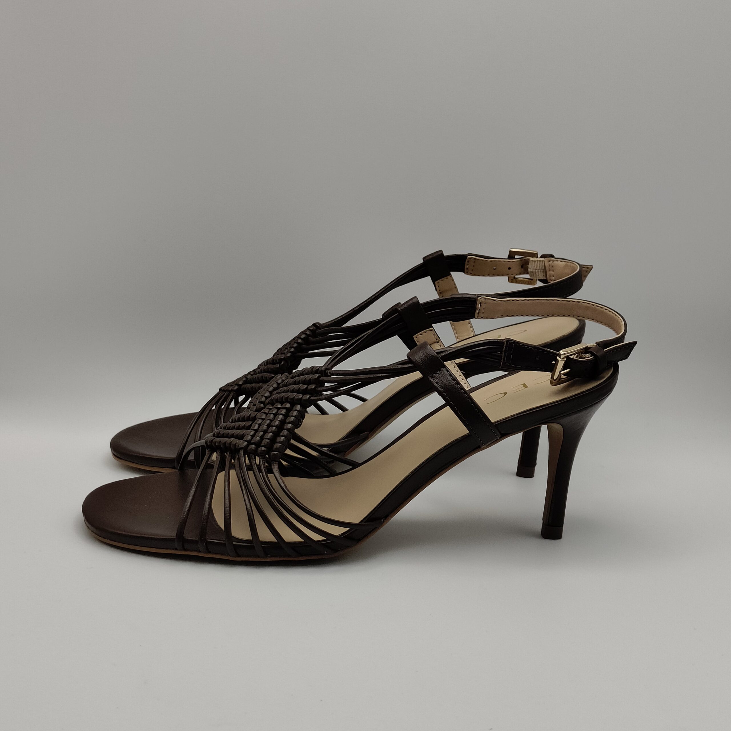 MISS UNIQUE - sandalo square mignon intrecciato pelle testa moro tacco 70mm - immagine 2