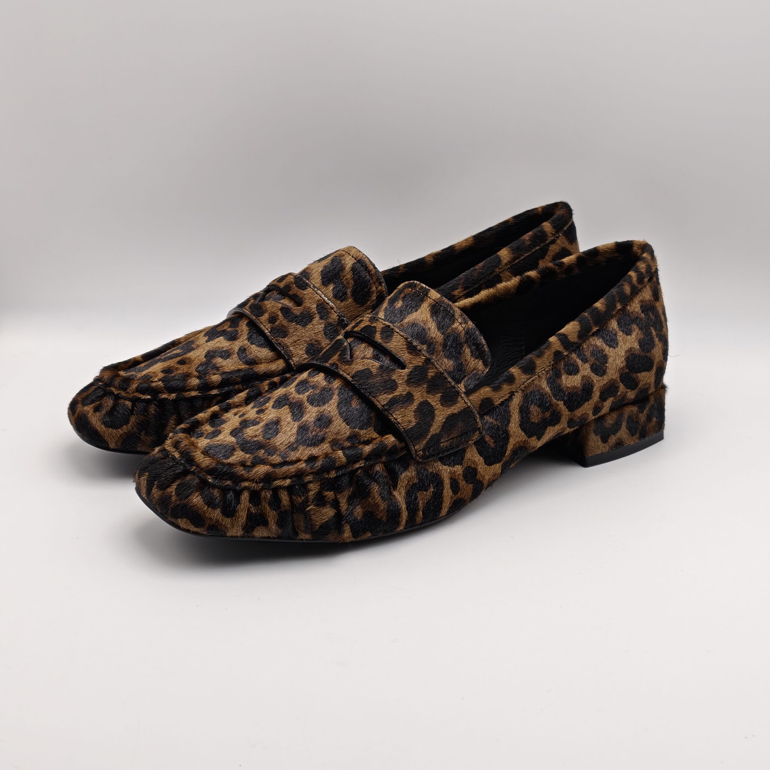 BIBILOU - mocassino goffrato in pony leopardo tacco 30